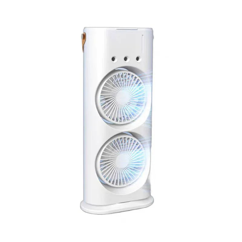 3 in 1 Double Head Spray Mist Fan Portable Air Conditioners USB Cable Electric Fan LED Light Water Mist Fan Air Humidifier Peaceful Pleasures Health and Wellness WHITE