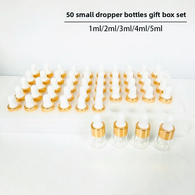 50pcs 1ml/2ml/3ml/5ml Box Clear Mini Glass Dropper Bottles Small with Glass Eye Dropper for Essential Oils Sample Traveling Peaceful Pleasures Health and Wellness