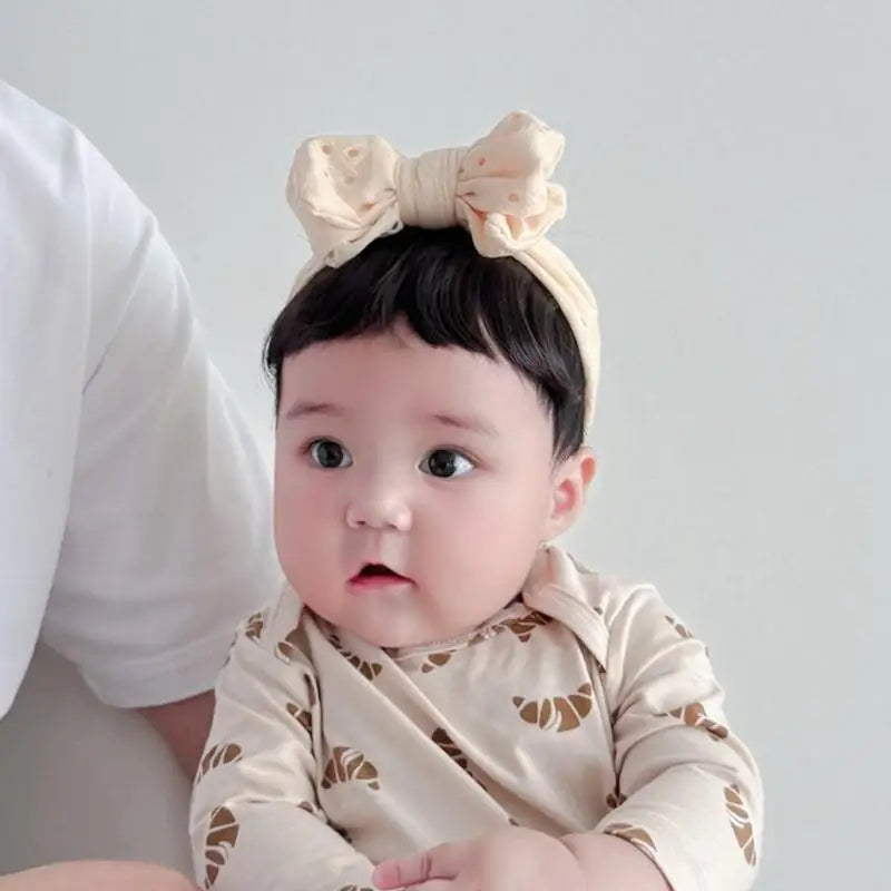 Infant Bowknot Headband with Faux Bangs | Baby Girls Hairband
