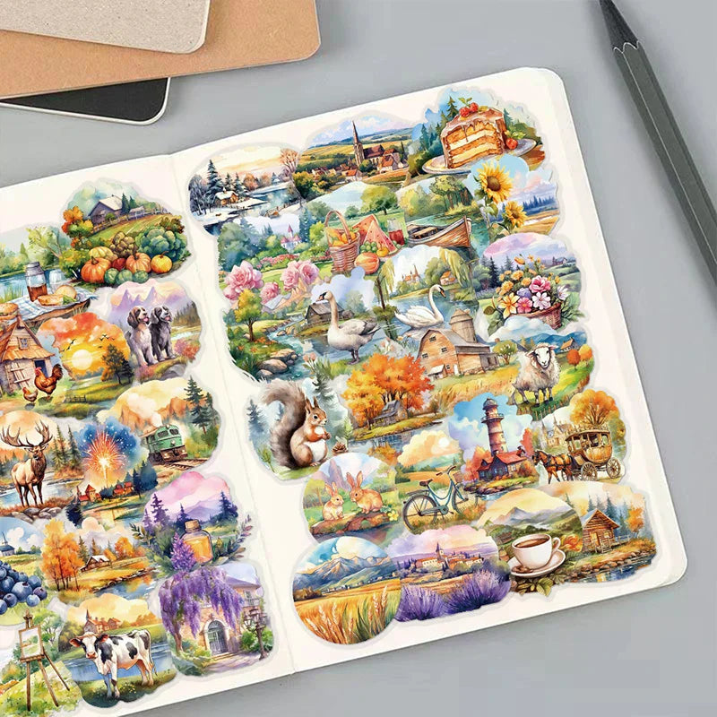 50-Pack Rural Scenery PET Stickers – Scrapbooking & Journaling