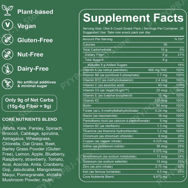 Greens Gummies Organic Spirulina & Chlorella | 60+ Nutrients