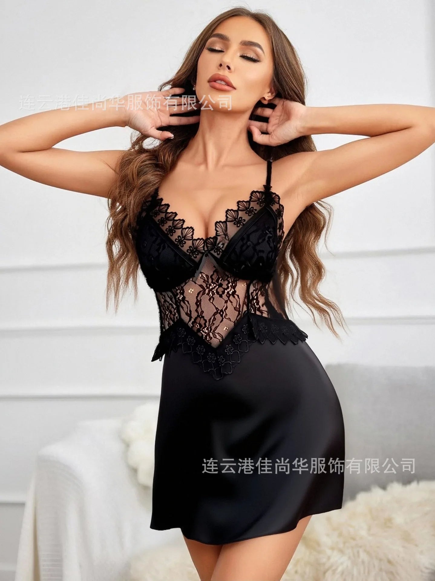 Women's Lace Camisole Nightdress – Knit Nylon Slip Dress