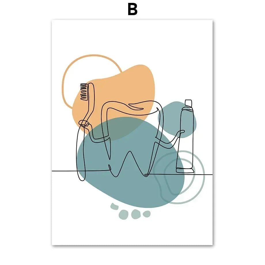 Dental Clinic Canvas Wall Art | Abstract Tooth Line Print