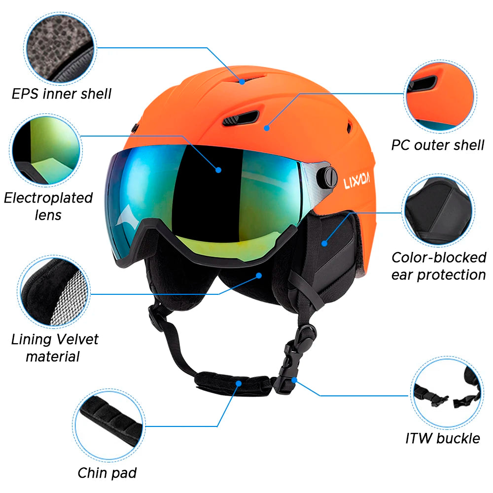 Women Snowboard Helmet Integrated Ski Men Removable Visor Goggles
