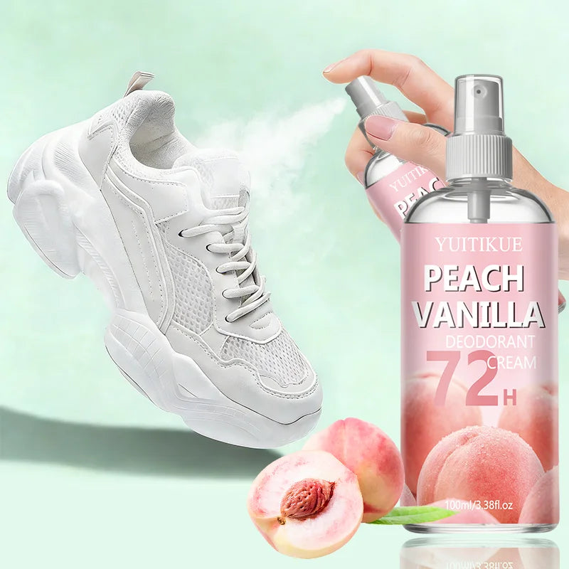 YUITIKUE Peach Vanilla Shoe Odor Eliminator Spray 100ml Shoe Deodorant Spray Peaceful Pleasures Health and Wellness