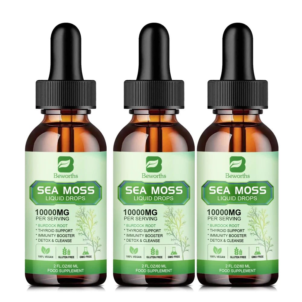 Organic Sea Moss Drops with Burdock Root & Spirulina – Gut & Immunity Herbal Supplement Peaceful Pleasures Health and Wellness 3bottles United States