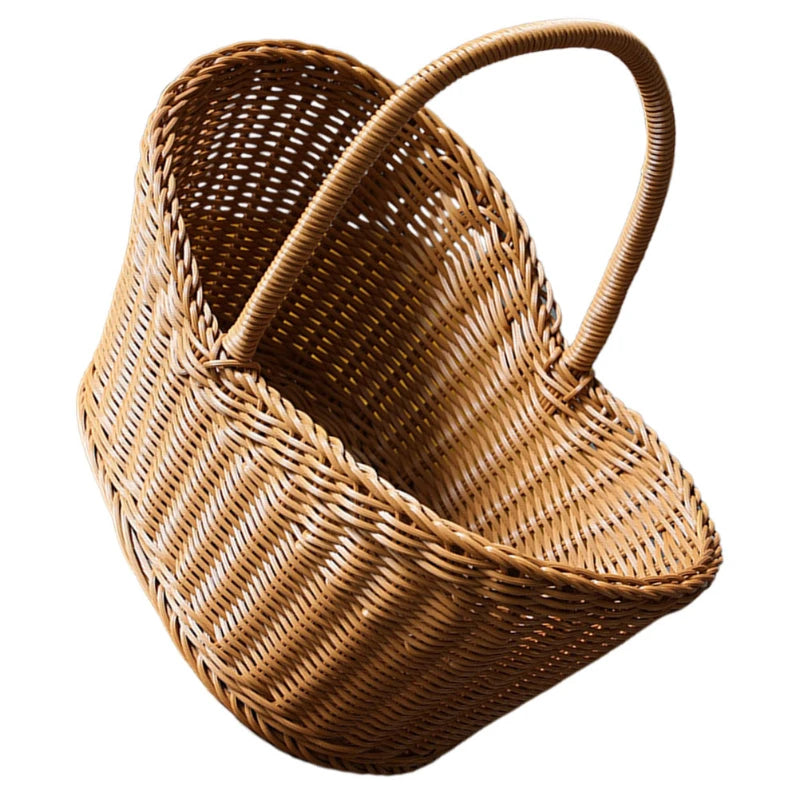 Plastic woven basket Vine flower basket hand-woven portable Bread storage Handles basket Gift For picnic outdoor shopping props Peaceful Pleasures Health and Wellness
