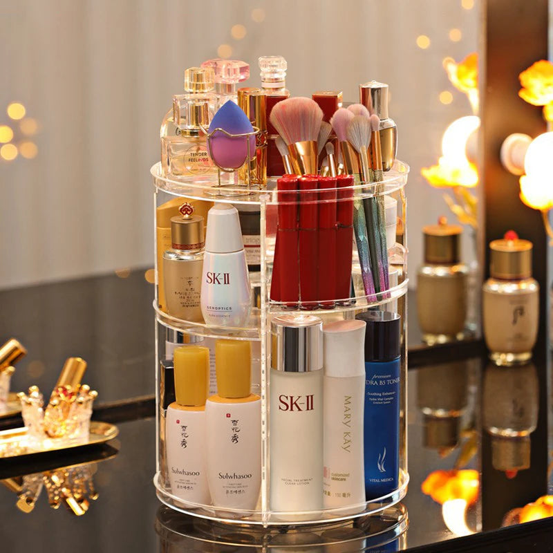 360 Degree Rotating Cosmetic Storage Rack Adjustable Layer Cosmetic Storage Rack With Slot Top Rotating Skincare Device Peaceful Pleasures Health and Wellness