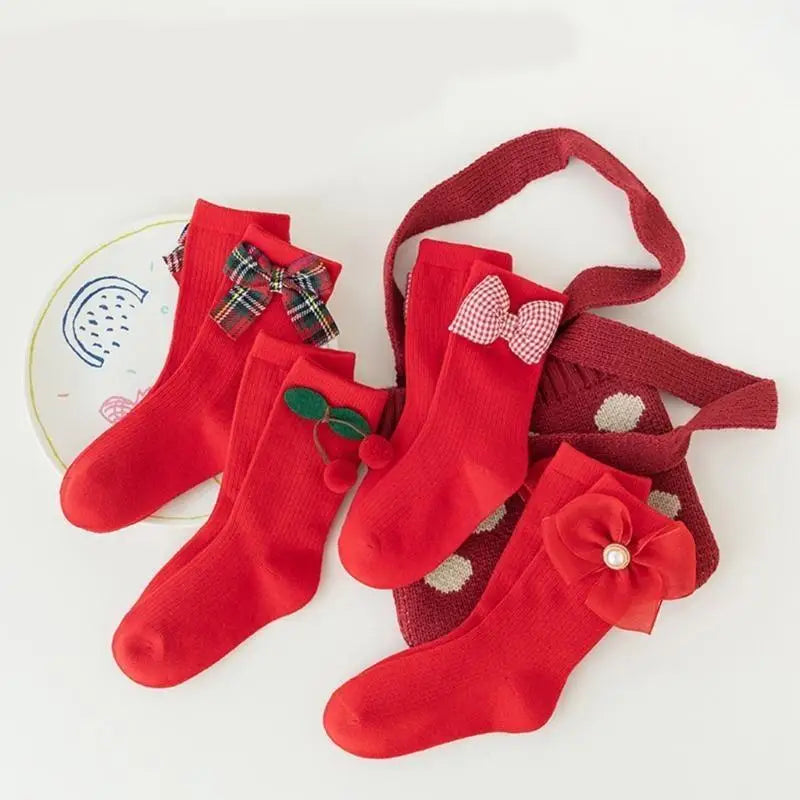 Girls Cotton Bowknot Socks 4-Pack | Middle Calf Kids Socks