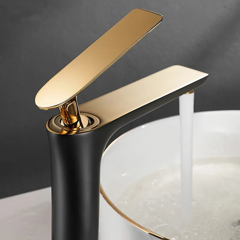 Black Gold Brass Basin Faucet | Single Handle Hot & Cold Tap