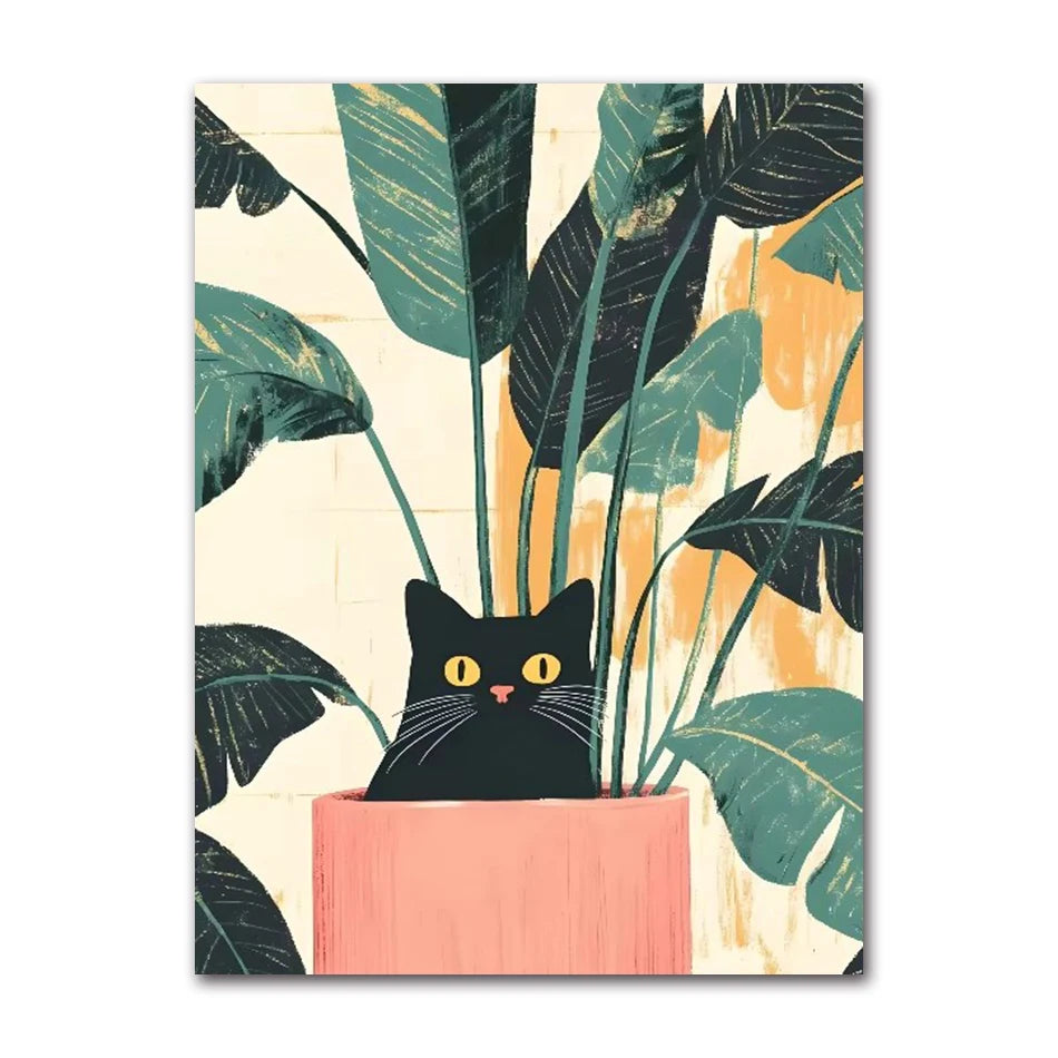 Funny Black Cat Toilet Canvas Wall Art | Bathroom Decor