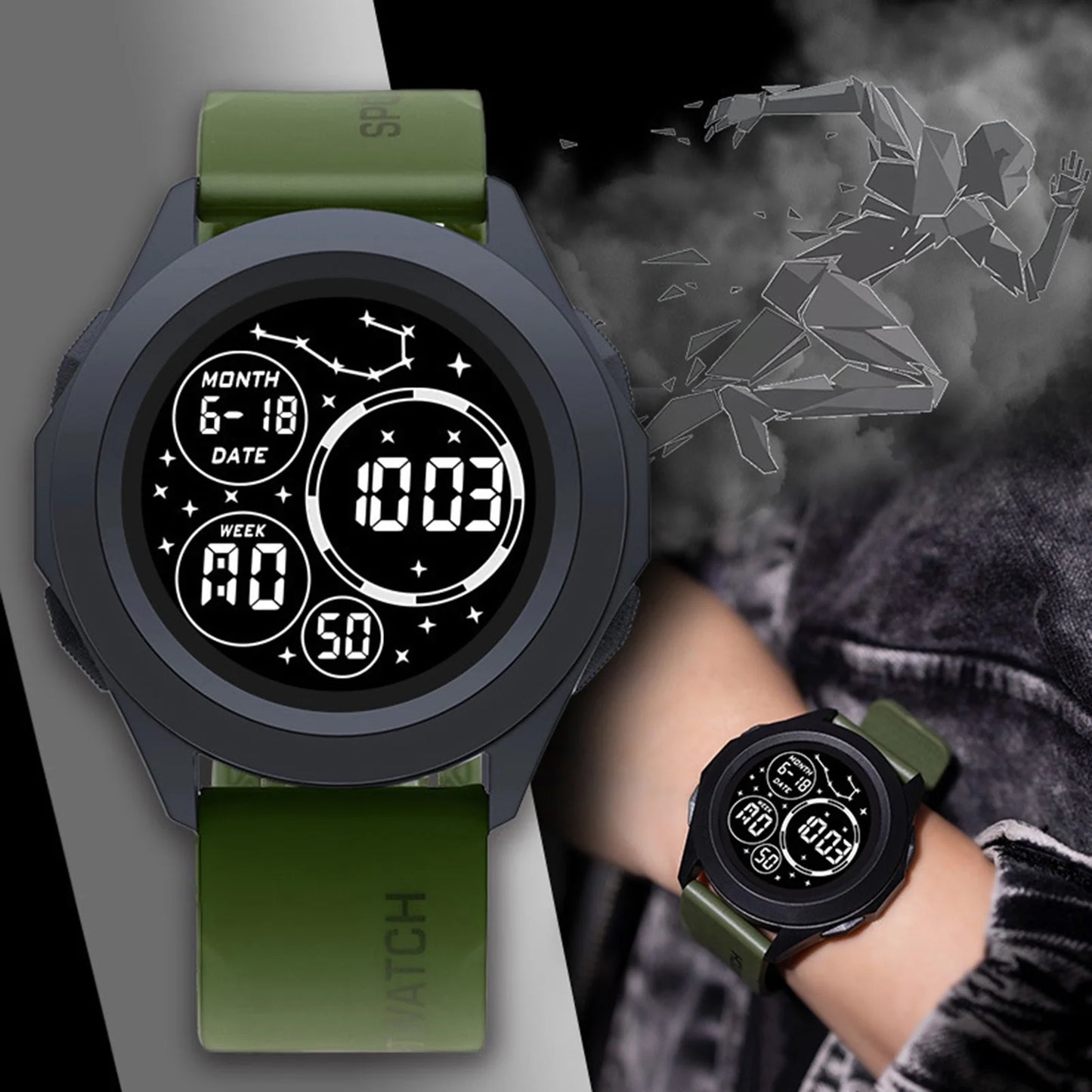 Men's Digital Sport Watch – Shockproof & 50m Waterproof