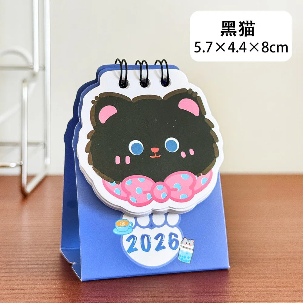 Cute 2026 Mini Desk Calendar Cartoon Cat Daily Organization Desktop Calendar Coil Planner To Do List Coil Calendar School مكاتب Peaceful Pleasures Health and Wellness Black Cat
