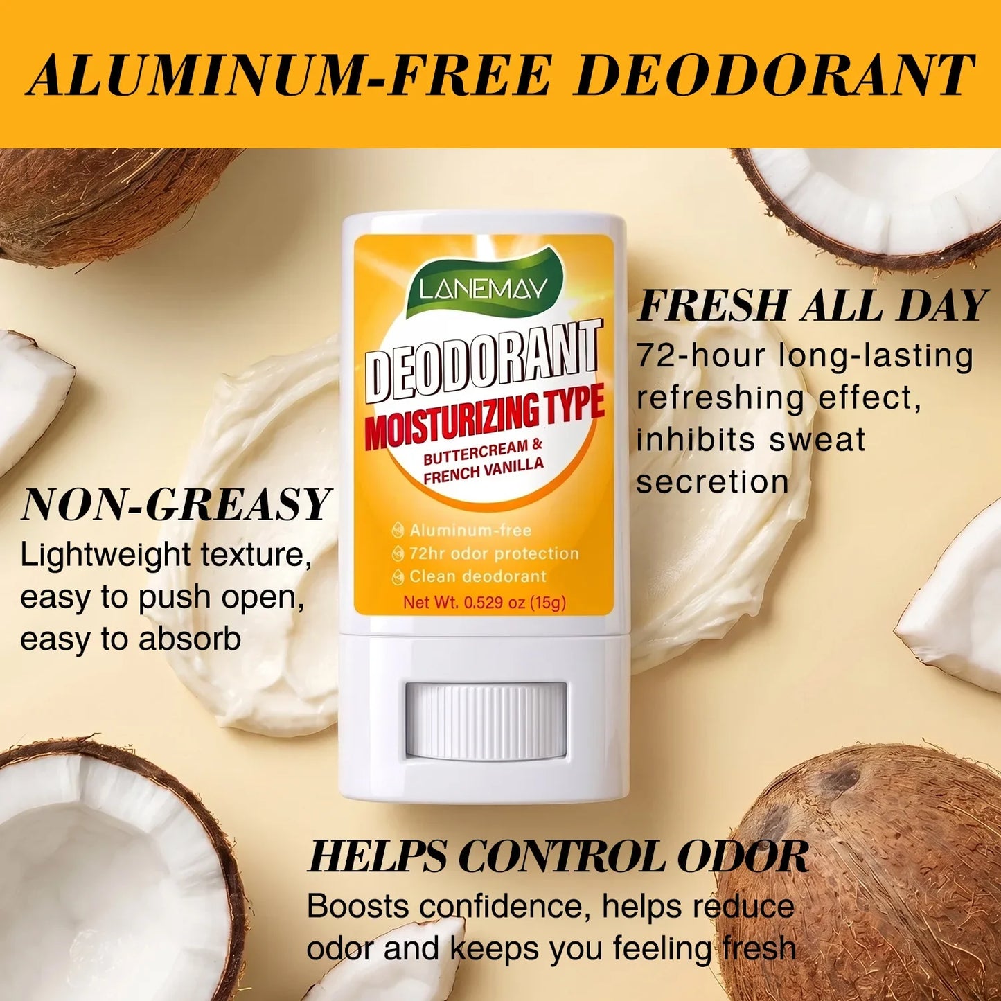 Lanemay 72-Hour Moisturizing Deodorant Stick – Aluminum-Free