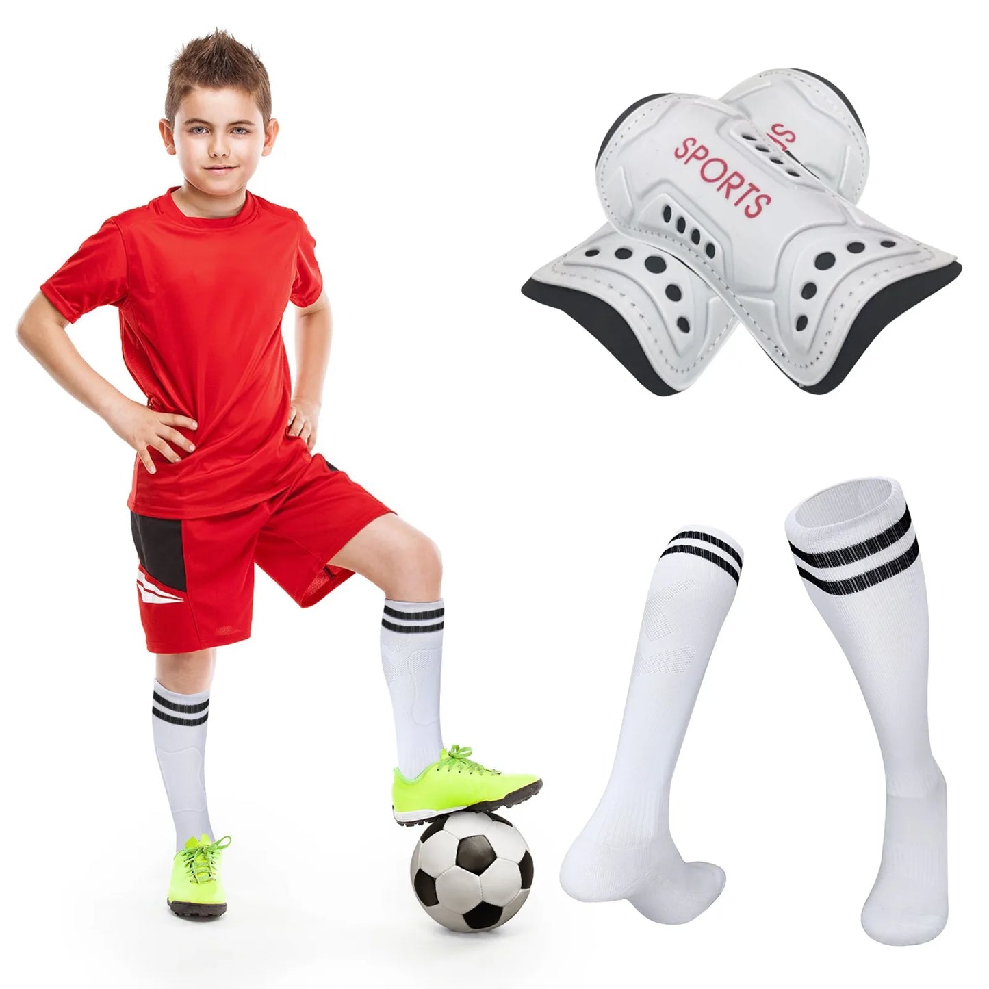 Kids Football Socks & Shin Guards Set – Anti-Slip Knee-High