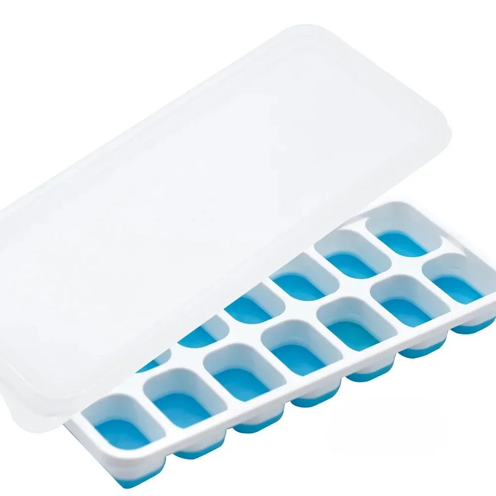 Ice Cube Tray Mold with Lid Silicone Square 14 Cube Easy Release Ice Cube Molds Summer Kitchen Bar DIY Iced Cocktail Freeze Tool Peaceful Pleasures Health and Wellness Blue