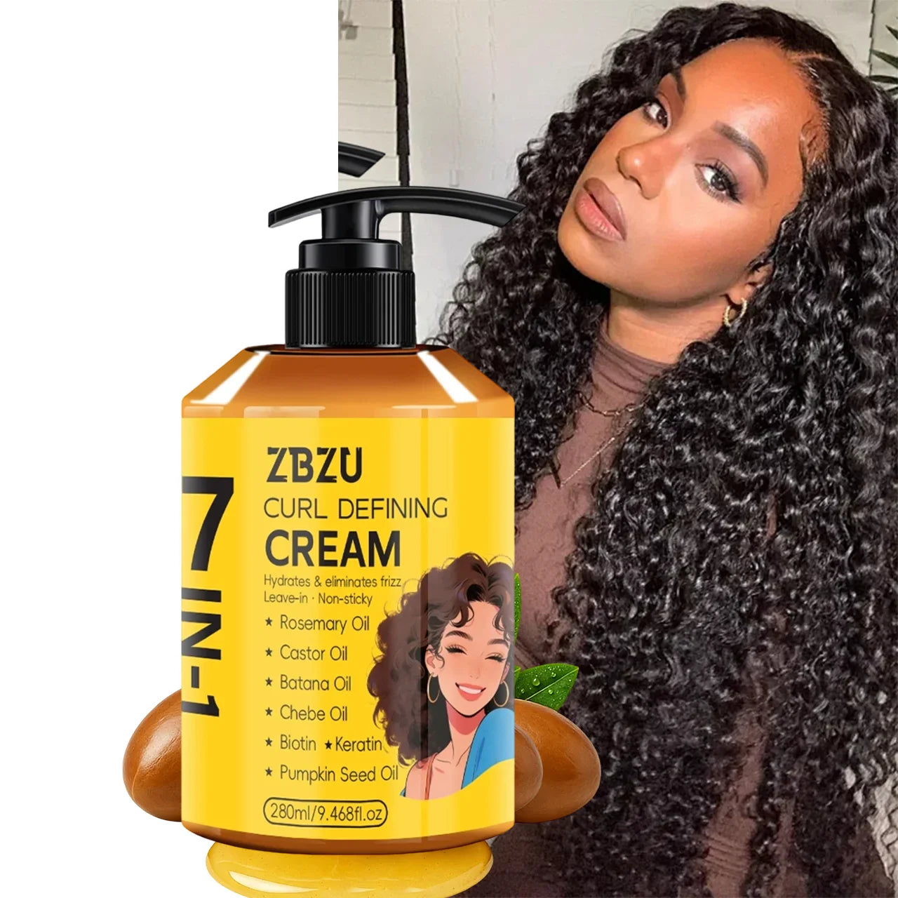 7-in-1 Argan Oil Curl Defining Cream for Wavy & Curly Hair