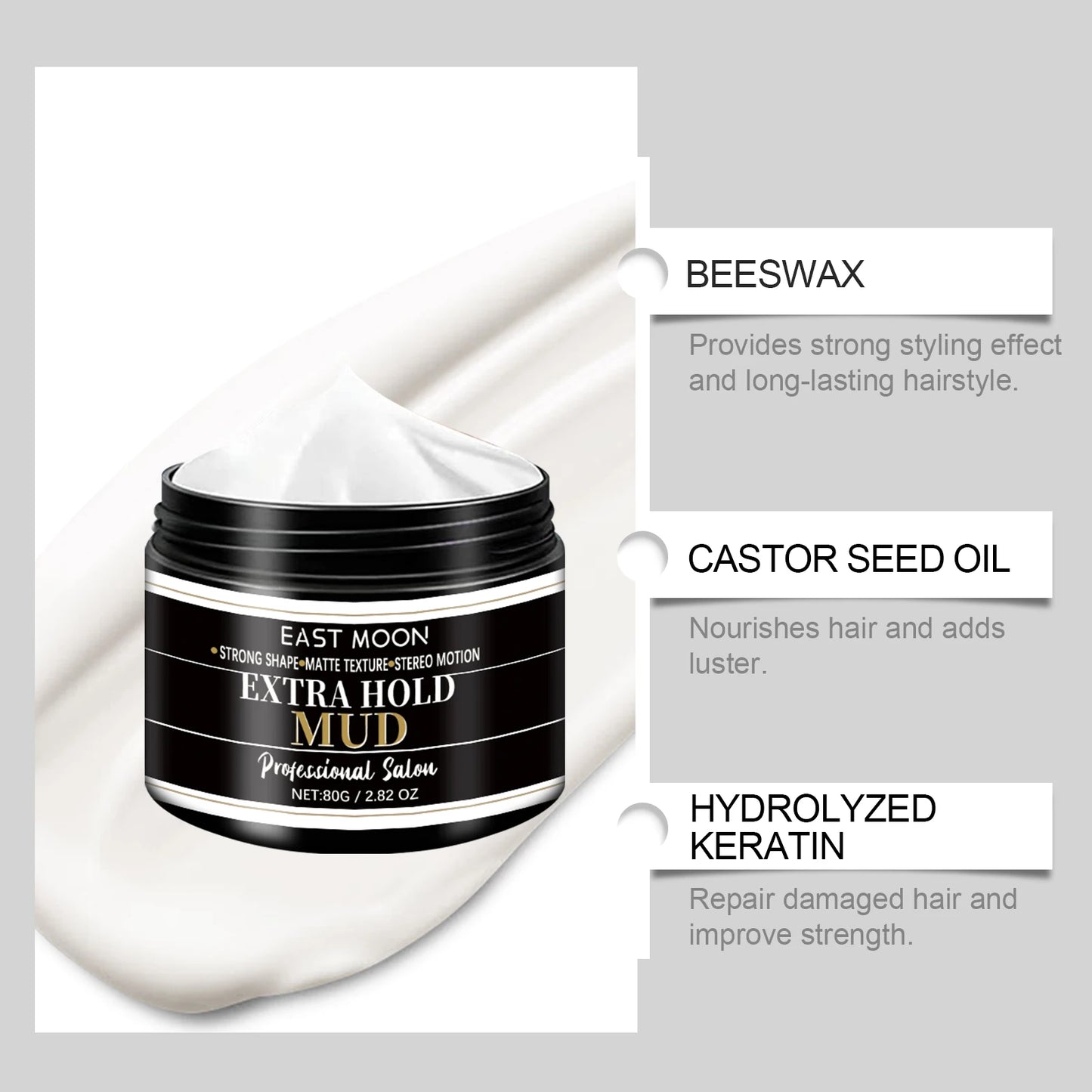 East Moon Keratin Hair Styling Cream | Strong Hold Matte Finish