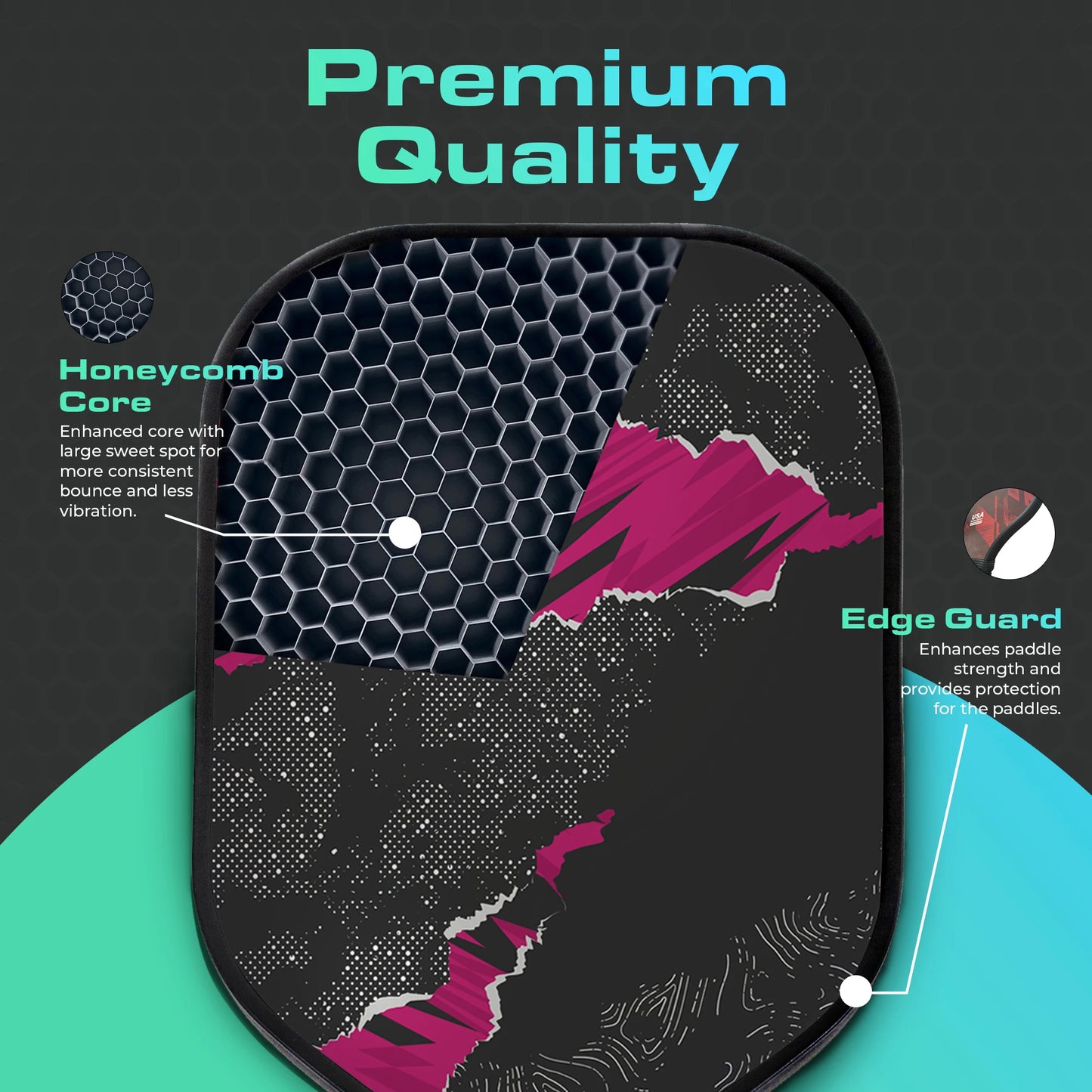 USAPA Pickleball Paddle Fiberglass High Spin Edgeless Unibody