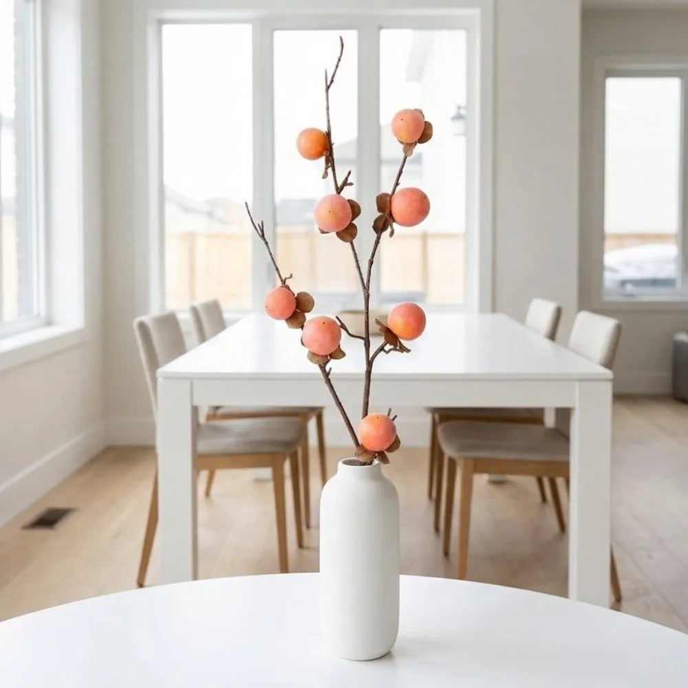 8-Head Artificial Persimmon Branch | Realistic Foam Fruit Decor