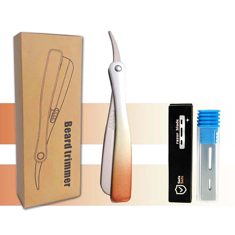 Manual Men Straight Edge Razor for Feather Safety Blade Zinc Alloy Hair Removal Shaver Folding Shaving Knife Gradient ABS Handle Peaceful Pleasures Health and Wellness Orange