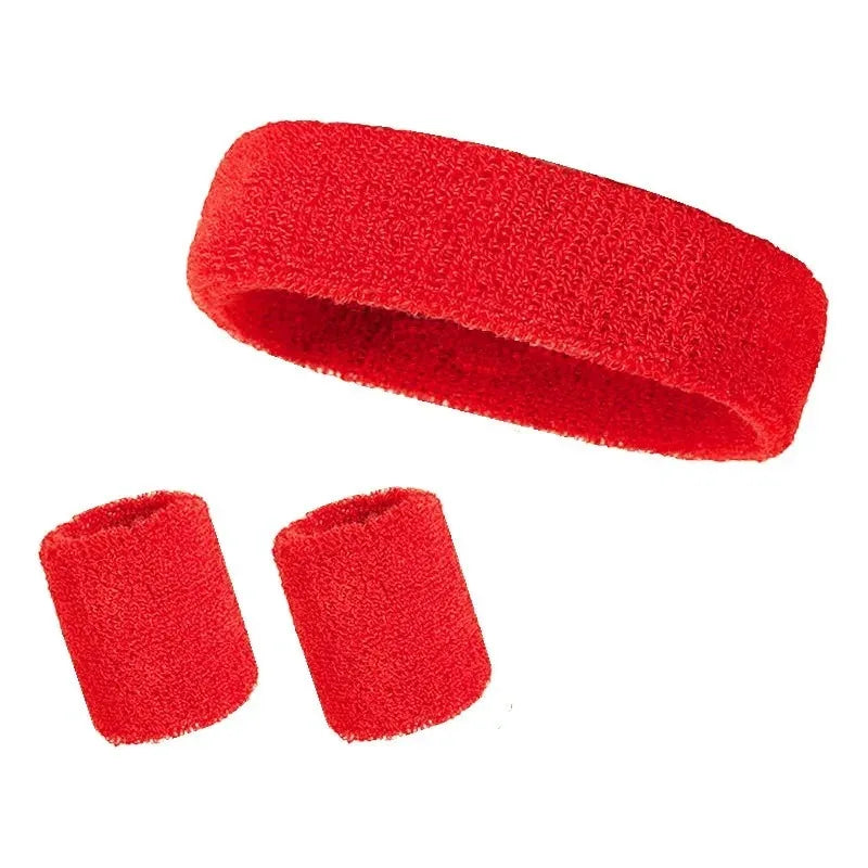 New Hot Athletic Sweatband Hairband Headband Wristband Set in 3-Pack Cotton Head Sweat Bands for Running, Cycling, Yoga, Spa Peaceful Pleasures Health and Wellness Red