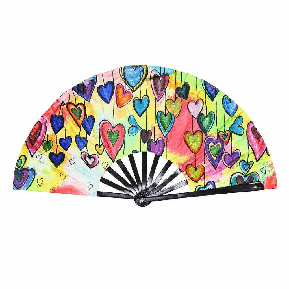 UV Glow 33cm Folding Hand Fan – Rave, Festival & Dance