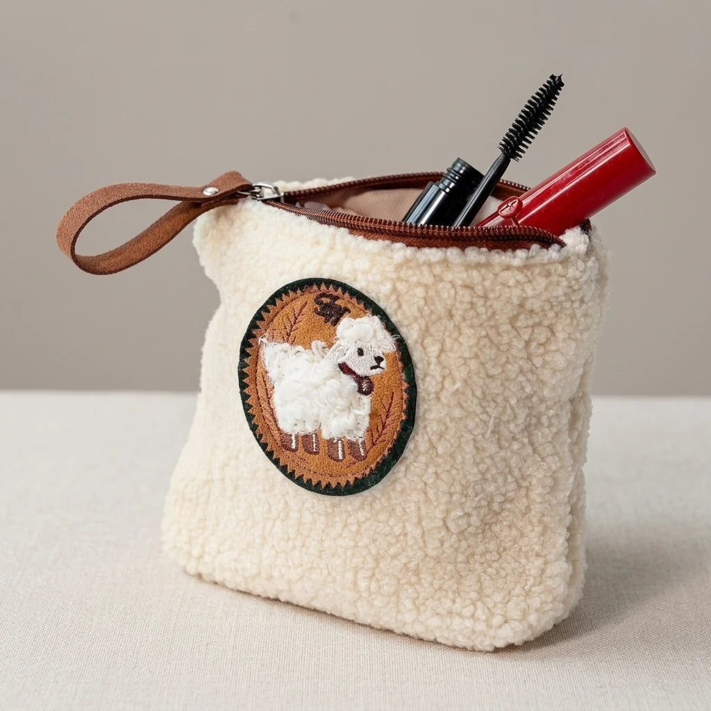 Mini Sheep Coin Purse Keychain for Girls Polyester Plush Embroidered Pouch with Metal Ring Peaceful Pleasures Health and Wellness