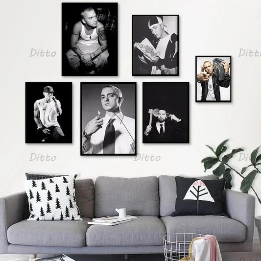 Eminem Vintage Hip Hop Canvas Wall Art | Minimalist Music Print Canvas Wall Art Peaceful Pleasures Health and Wellness