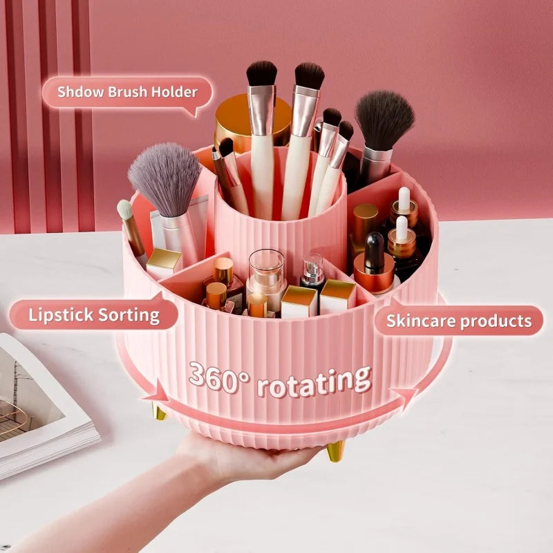 360° Rotating Makeup Organizer – 5-Compartment Brush Holder