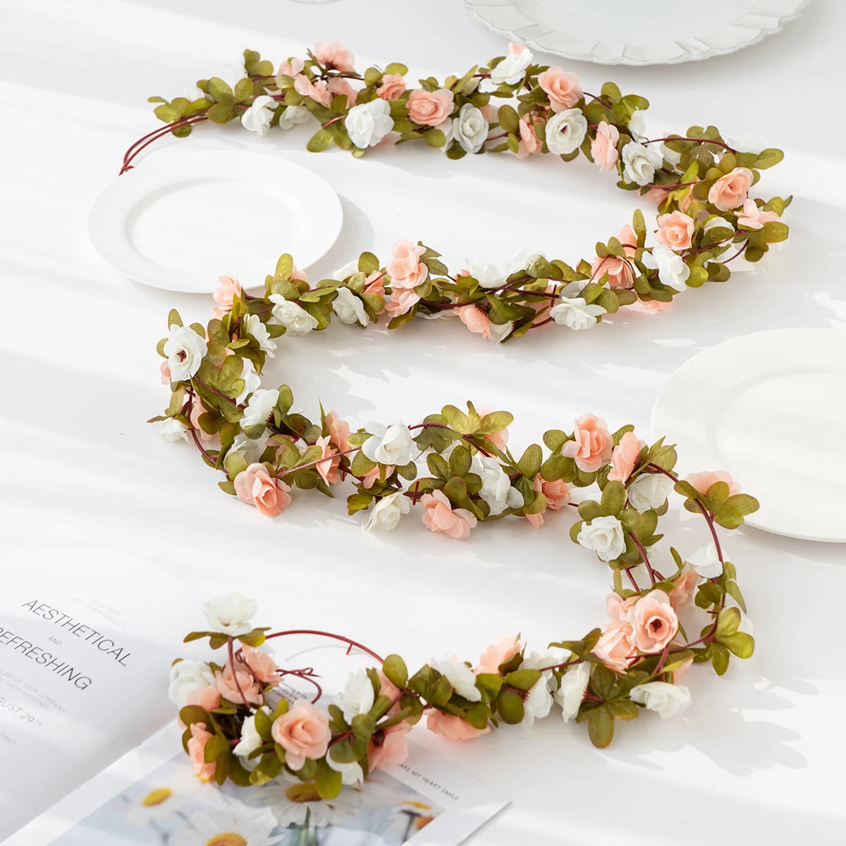 Artificial Silk Rose Vine Garland – Wedding & Home Decor