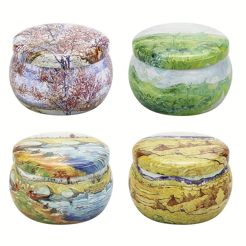 4-Pack Reusable Flower Tinplate Candle Tins with Lids