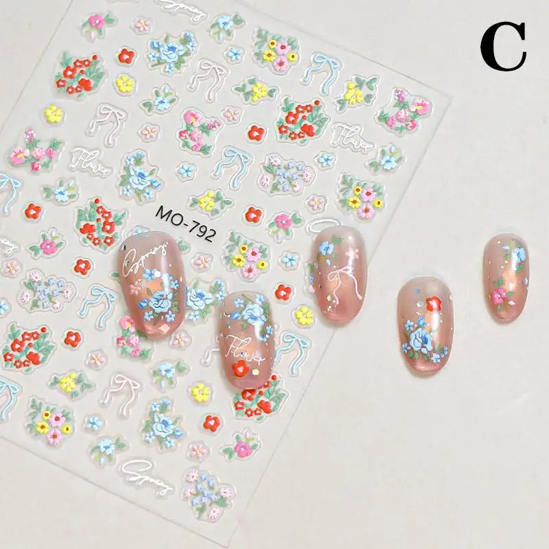 1 Sheet Spring And Summer Floral Nail Art Embossed Nail Art Stickers Nail Art Decal Easy To Apply Nail Decoration DIY Gift Peaceful Pleasures Health and Wellness C