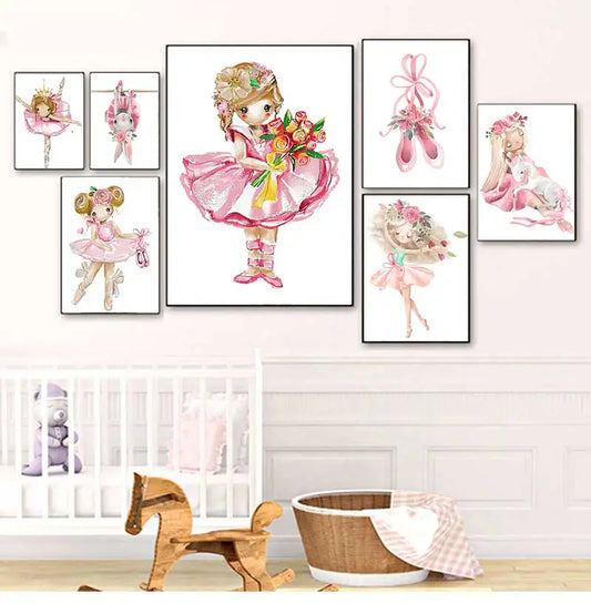 Kids Canvas Wall Art | Ballet Girl Rabbit Unicorn Poster Print Canvas Wall Art Peaceful Pleasures Health and Wellness