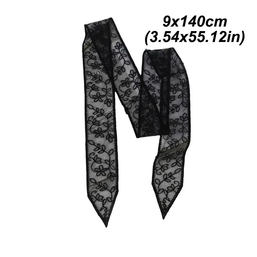 Women's Floral Embroidered Narrow Long Scarf Y2K Ribbon Headscarf