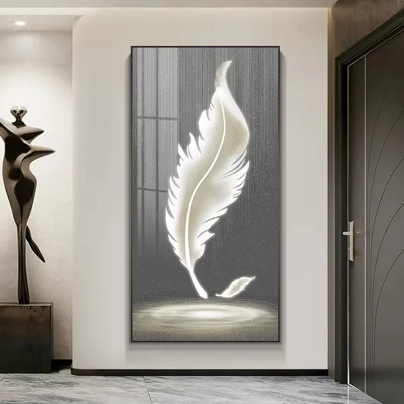 Nordic Luxury Abstract Wall Art Golden White Feathers Canvas Painting Gold Ribbon Posters for Porch Corridor Home Decoration Peaceful Pleasures Health and Wellness ZLH3204 30x45cm No Frame