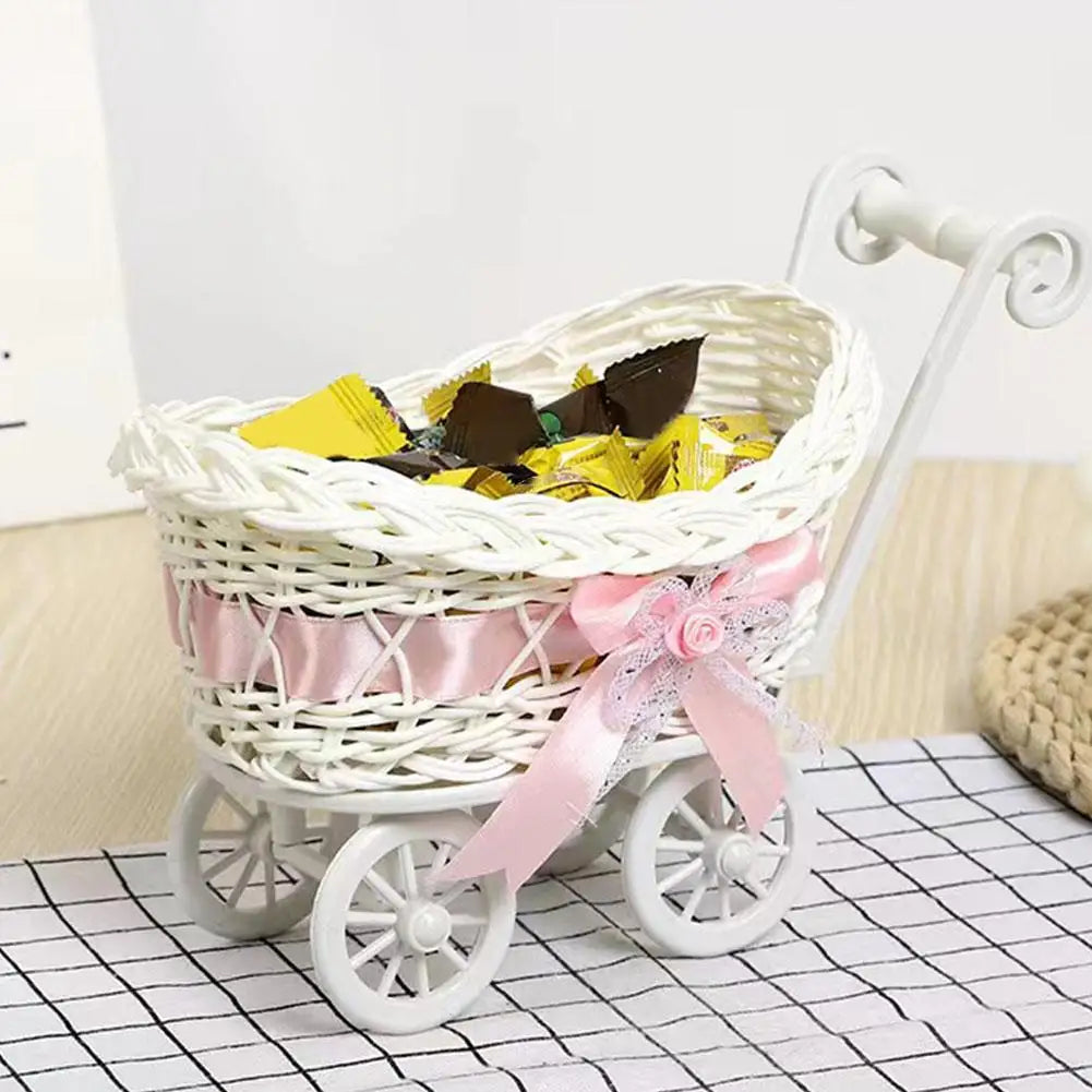 Doll Small Flower Basket Trolley Toys Cart Stroller Woven Decorations