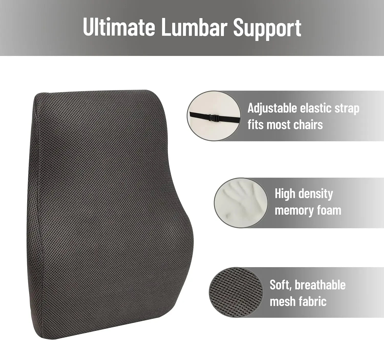 Ergonomic Memory Foam Lumbar Cushion for Office Chairs, Recliners & Car Seats - Chiropractor-Recommended, Gray Peaceful Pleasures Health and Wellness