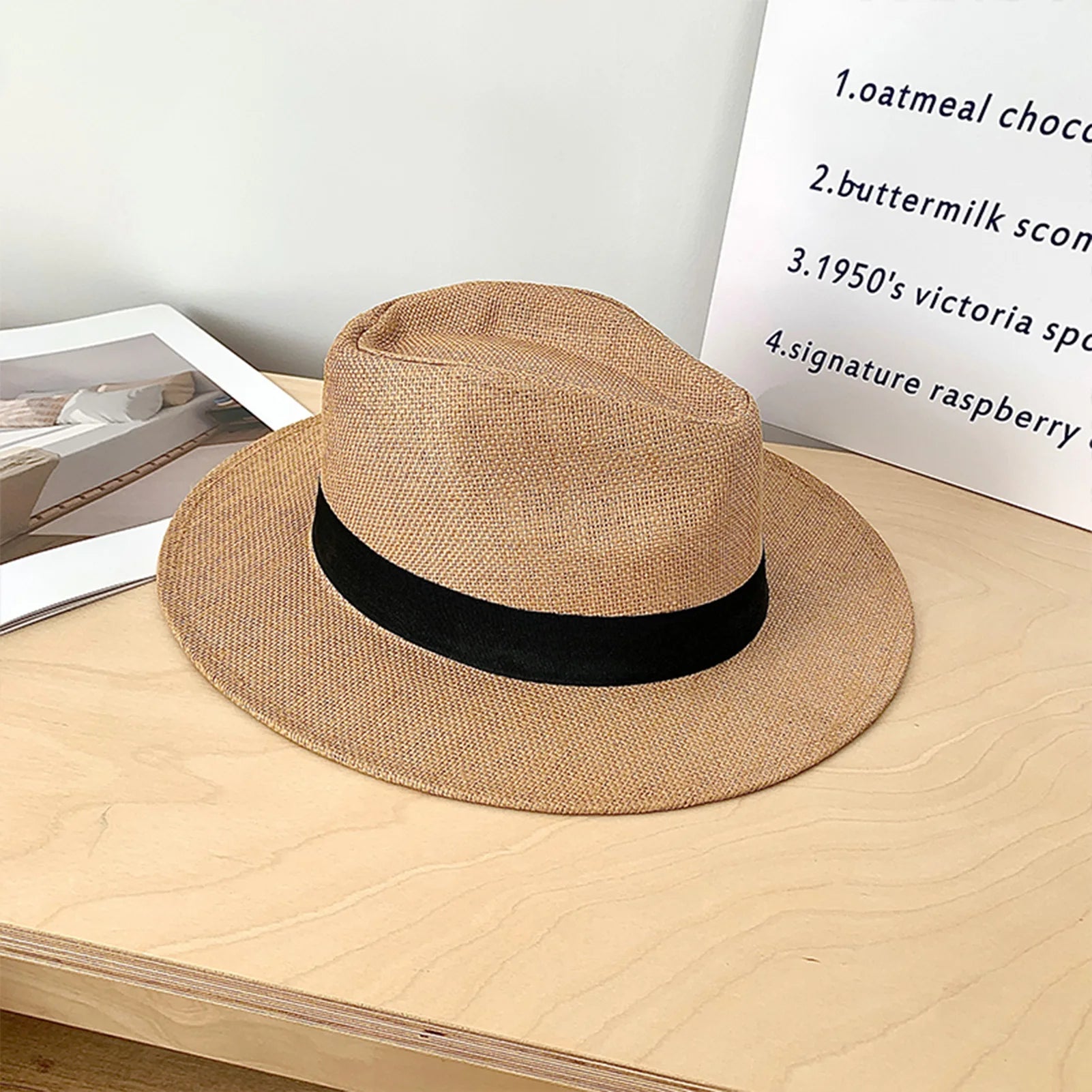 Hot Fashion Summer Casual Unisex Beach Trilby Large Brim Jazz Sun Hat Panama Hat Paper Straw Women Men Cap With Black Ribbon Peaceful Pleasures Health and Wellness