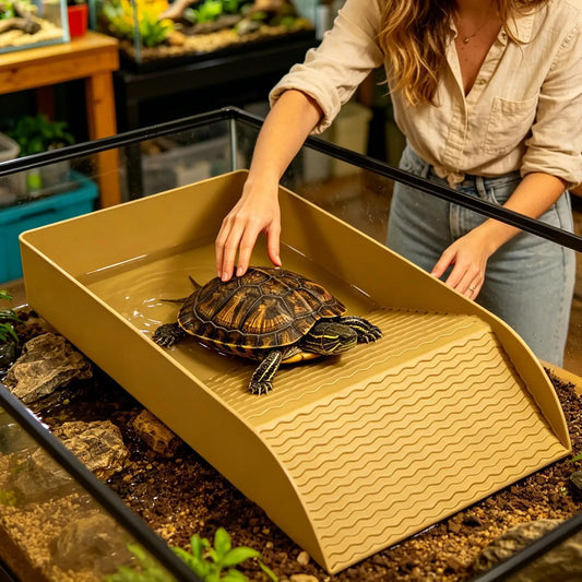 Reptile Soaking Tray Tortoise Basking Dish With Ramp Bearded Dragon Bathing Bowl For Turtle Lizard Gecko Snake, Aquarium Access Peaceful Pleasures Health and Wellness