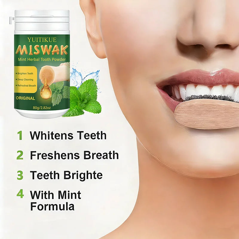 Yuitikue Miswak Mint Herbal Tooth Powder, 80g Natural Teeth Whitening Powder for Deep Cleaning & Refreshing Breath Peaceful Pleasures Health and Wellness