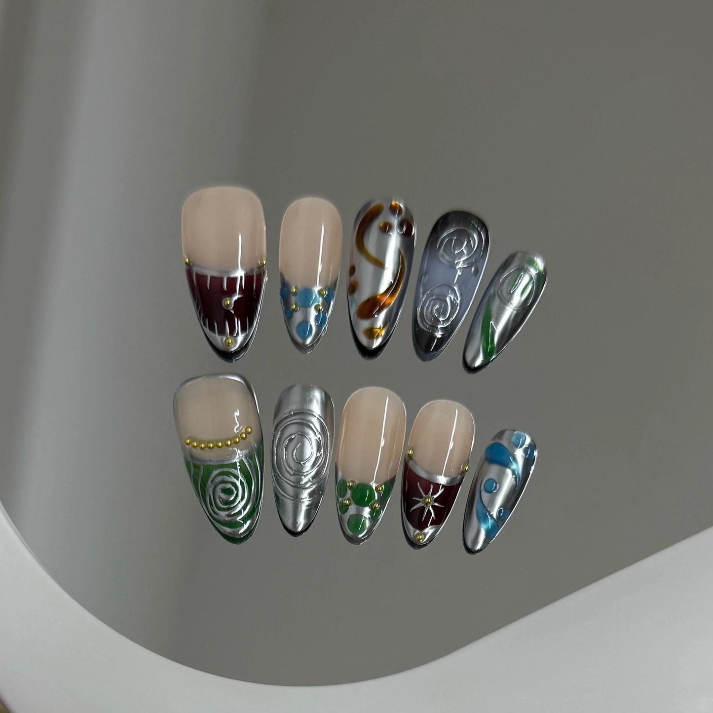 10pcs Handmade Press on Nails Y2k Starry Night Sky Almond Fake Nail Tips Detachable Wearable Sweet Cool False Nails for Girls Peaceful Pleasures Health and Wellness