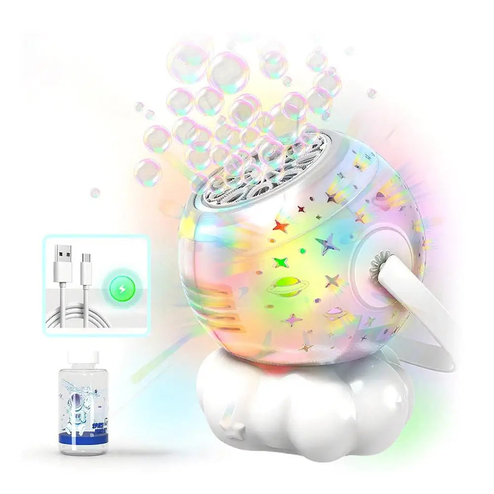Rechargeable Automatic Bubble Machine LED Light Leak-proof 360 Maker