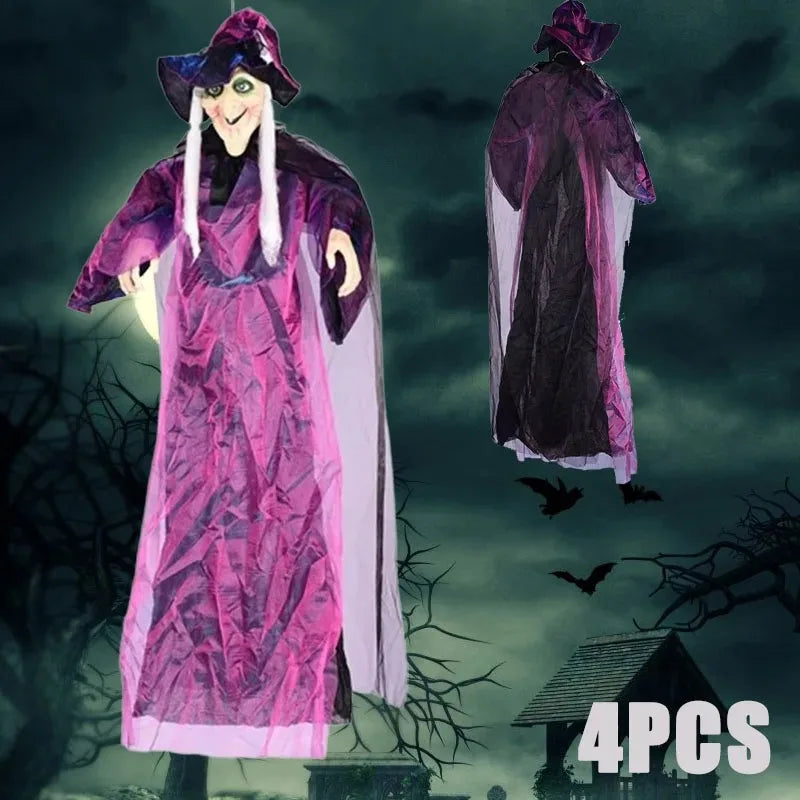 Voice-Activated Glowing Witch Halloween Hanging Prop | 1–4 Pack