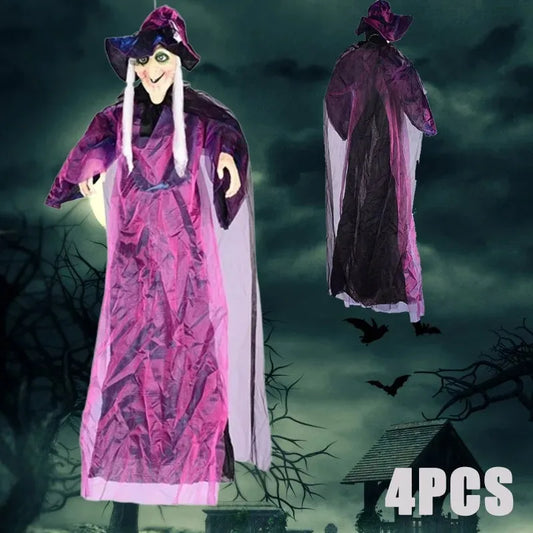 Voice-Activated Glowing Witch Halloween Hanging Prop | 1–4 Pack