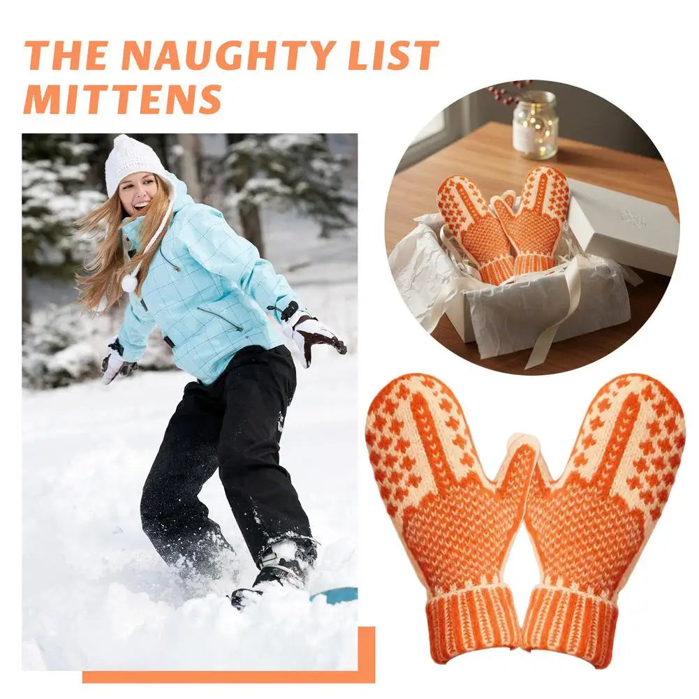 Funny Nordic Knit Mittens – Naughty List Hidden Secret Gloves