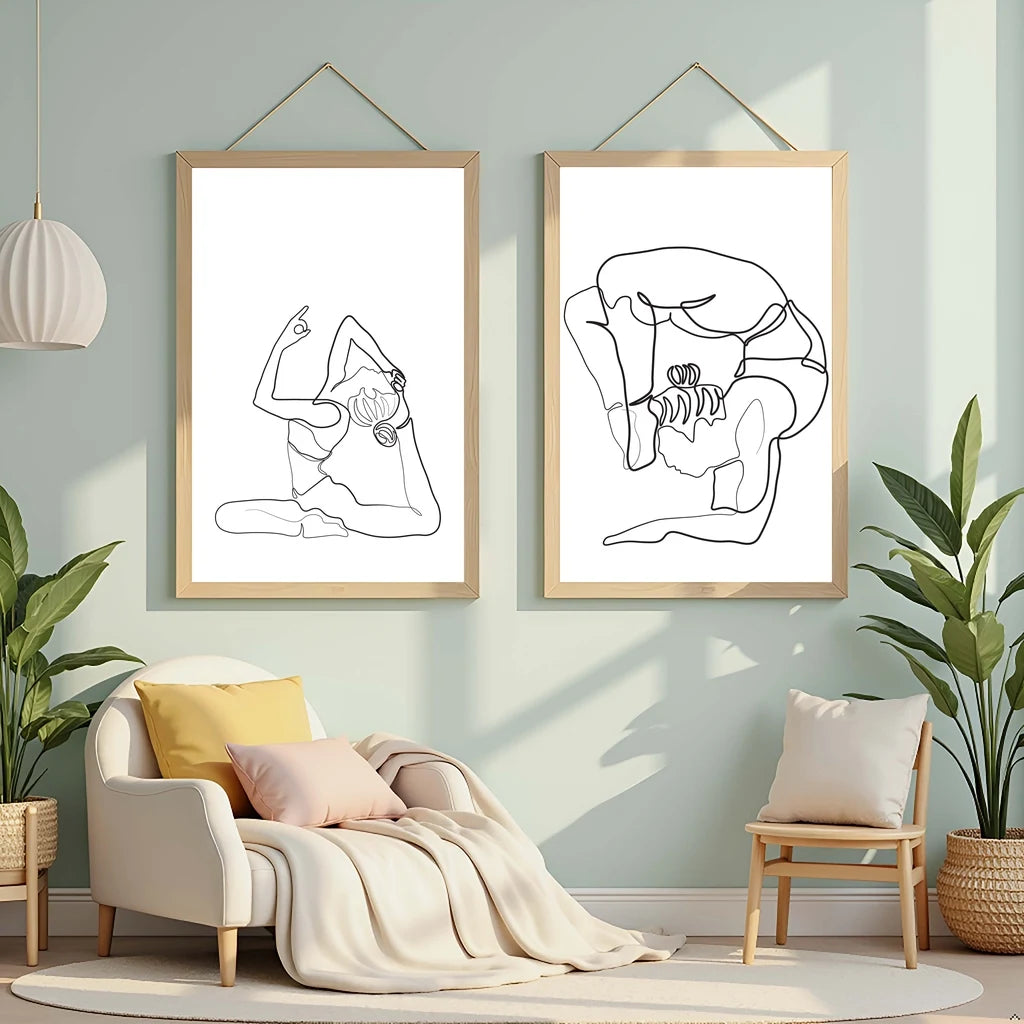 Black & White Yoga Woman Canvas Wall Art | Nordic Minimalist Canvas Wall Art Peaceful Pleasures Health and Wellness