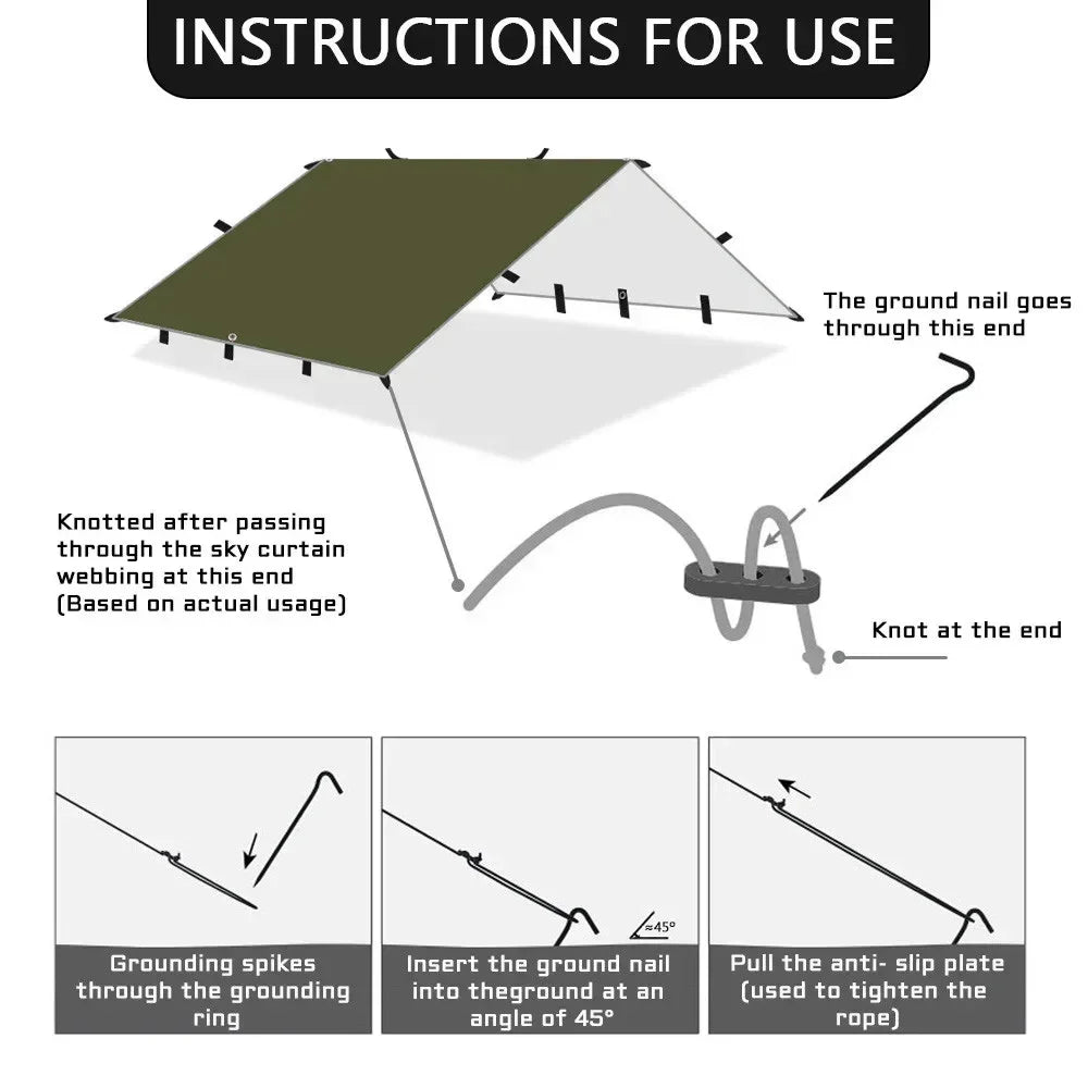 Multifunctional Waterproof Camping Tarp Outdoor Shelter Rain Fly Sunshade Ground Mat Car Awning for Hiking Beach Picnic Peaceful Pleasures Health and Wellness
