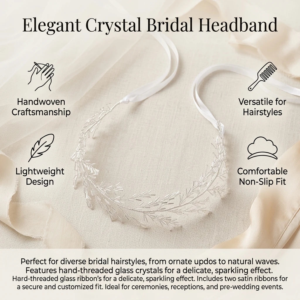 Crystal Handwoven Bridal Headband Hair Accessory For Wedding Ceremony Party Peaceful Pleasures Health and Wellness
