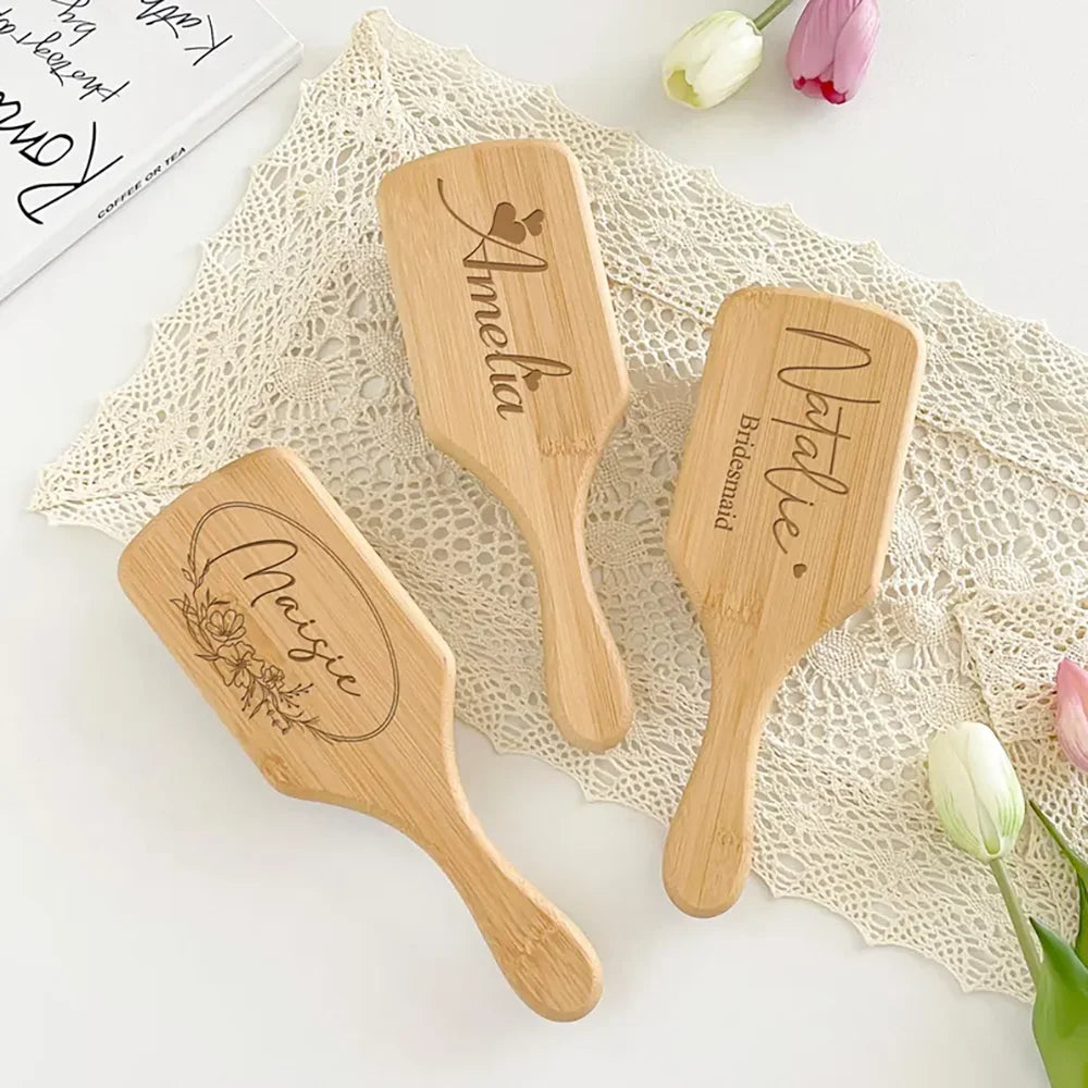 Personalised Engraved Bamboo Hairbrush | Bridesmaid Wedding Gift